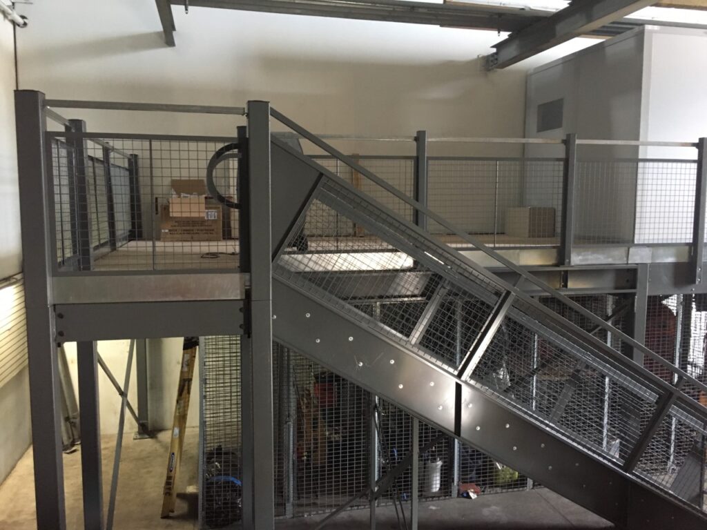 metal stairs to a mezzanine